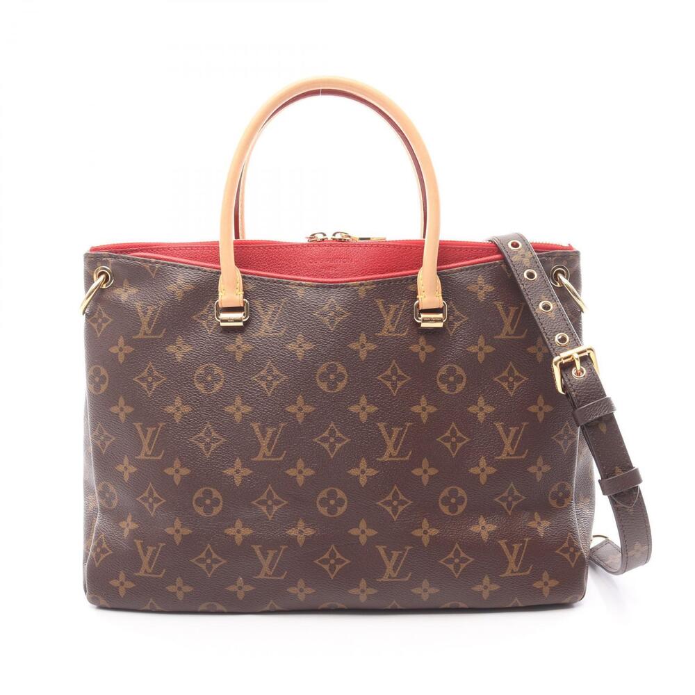 Louis Vuitton Pallas Handbag canvas leather Monogram brown red